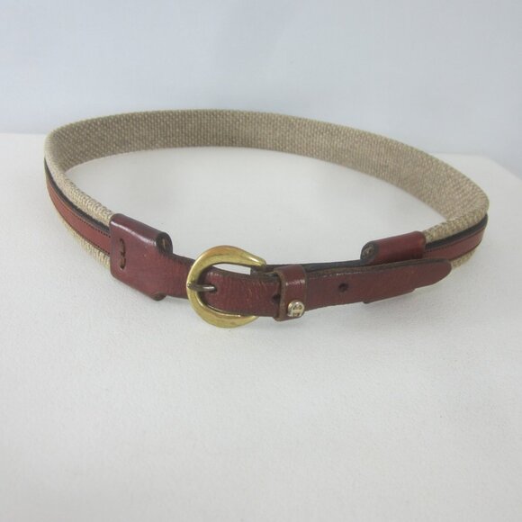 Etienne Aigner Belt 30 Beige Woven Brown Leather Trim Belt 28\
